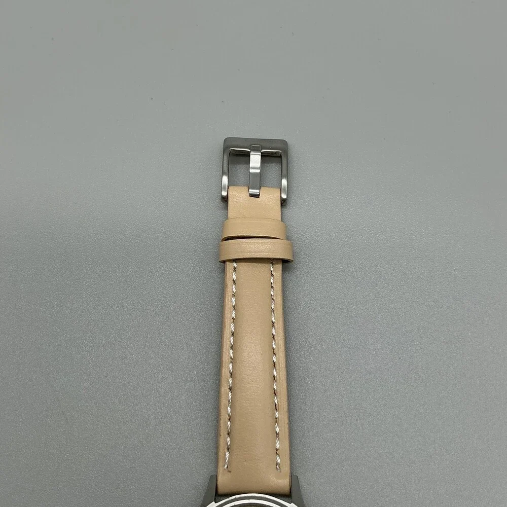 Vintage Avia Cadet Mens Watch 29mm Silver Tone Beige Leather Manual Wind